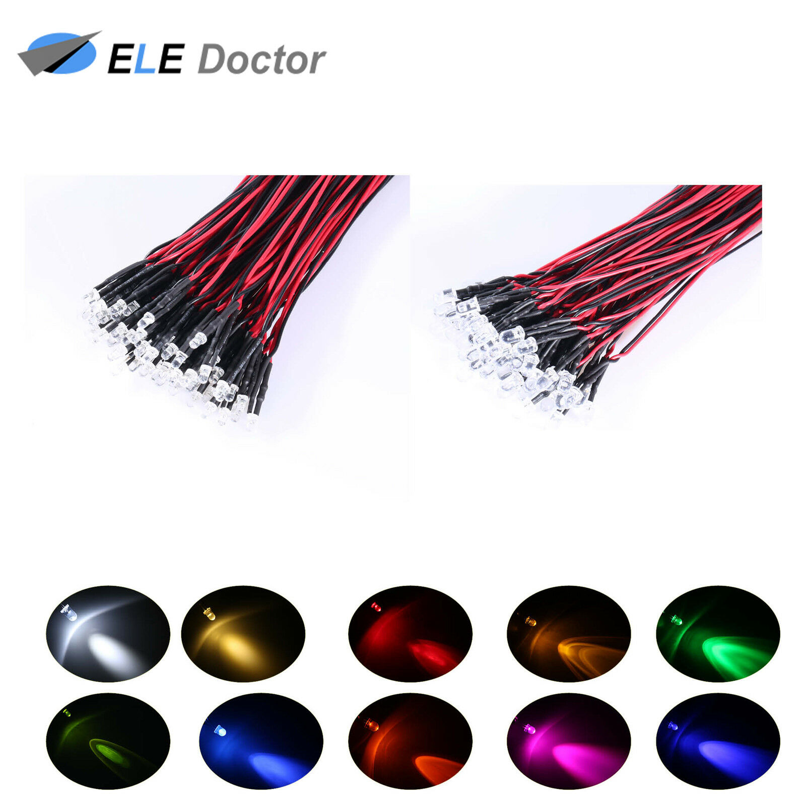 10 30 50pcs Dc 9-12v 3mm 5mm Pre Wired Led Clear White Red Light Emitting Diode